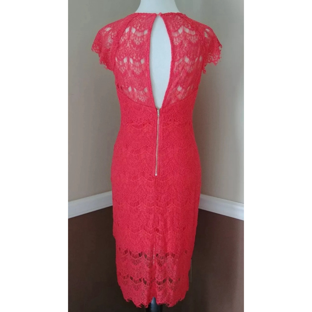 Lace Open Back Cocktail Dress Red-Orange Asymmetric Hem by Soiéblu Modcloth - Picture 2 of 9